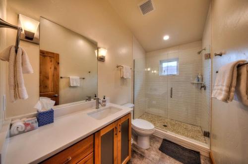 a bathroom with a sink and a toilet and a shower at Casa Moab 4 - In Town - Outdoor Sauna! in Moab