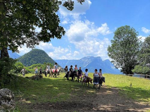 a group of people riding horses on a field at Chalet near Lake Grundlsee with Sauna in Grundlsee