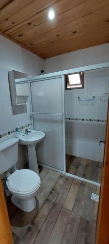 a bathroom with a toilet and a sink at JuanSe Cabaña in Ituzaingó