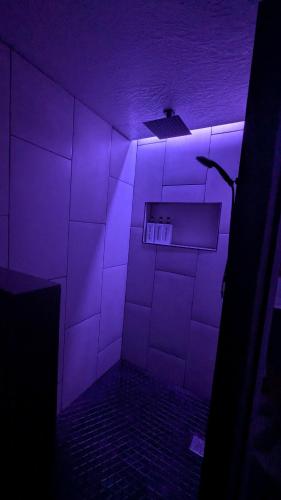 a purple room with a shelf and a purple light at Canyon Coze - Ski, Board, Sled, Bike, Hike in Ogden