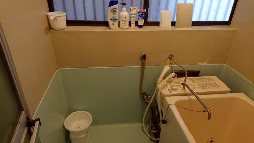 a bathroom with a tub and a toilet and a sink at Artist's Studio Kumegawa in Higashi-murayama