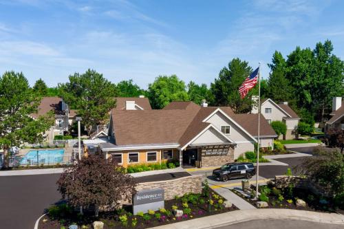 an aerial view of a house with an american flag at Residence Inn by Marriott Boise Downtown/University in Boise