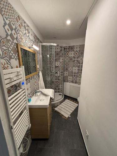 une salle de bain avec un lavabo et une douche dans l'établissement L'Atelier D'AIX, à Aix-en-Provence