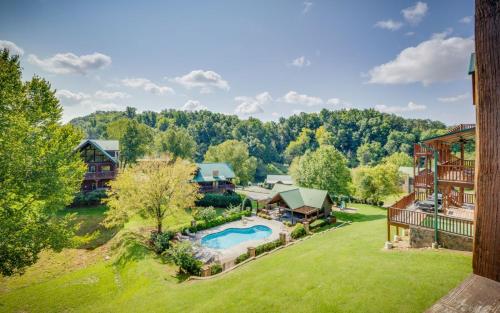 an aerial view of a home with a swimming pool at Heavenly Escape in Pigeon Forge