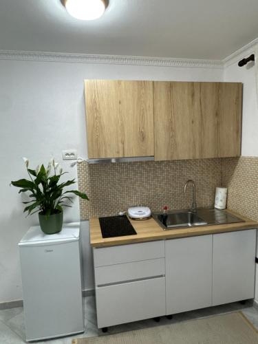 a kitchen with a sink and a counter top at Meraki Room Tirana Center in Tirana