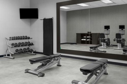 a gym with a mirror and rows of exercise equipment at Courtyard By Marriott Houston Kingwood in Kingwood