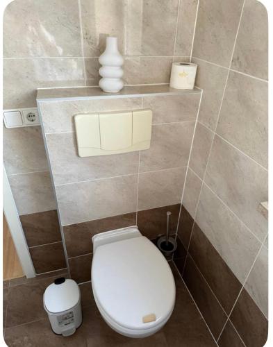 a bathroom with a white toilet in a room at Appartementshaus Vlora 2 App 2 in Bad Füssing
