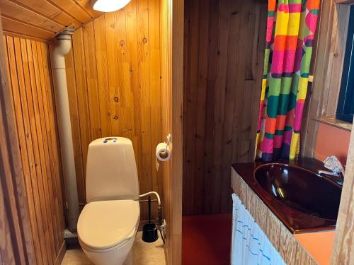a bathroom with a toilet and a sink at Loff Holiday Houses in Aabenraa