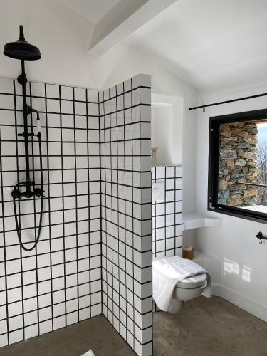 a bathroom with a toilet and a window at Chambres d'hote Bergerie A Maredda in Murato