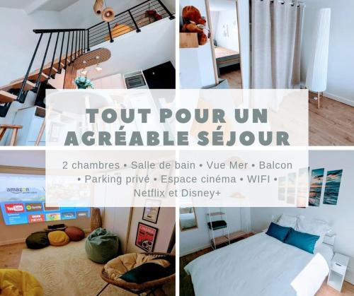 Duplex vue mer à deux pas de la plage, balcon et espace cinéma
