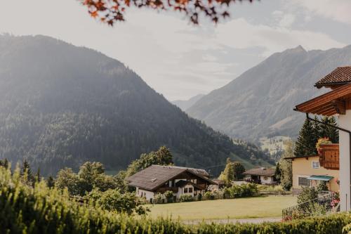 Una vista de un valle con montañas al fondo. en biYou Ecoquartier in den Bergen, en Schladming