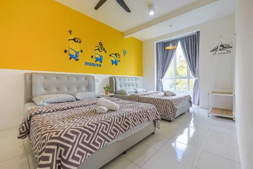 Ένα ή περισσότερα κρεβάτια σε δωμάτιο στο Family Adventure Homestay in Cameron Highlands Clover Home 6-30