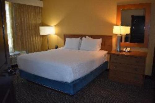 a large bed in a hotel room with two lamps at Studio 6 Carlsbad CA in Carlsbad