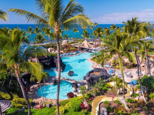 an aerial view of the pool at the resort at ALOHA SHORES Spacious Ainamalu 4BR Home with Mountain and Ocean View in Waikoloa