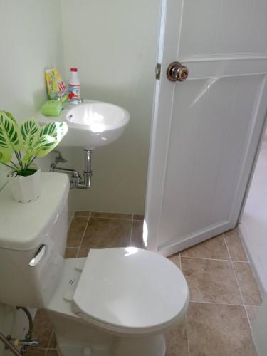 a bathroom with a white toilet and a sink at Peaceful Haven in Hermosa, Philippines - Entire House for Rent in Hermosa
