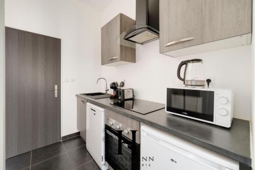 Virtuvė arba virtuvėlė apgyvendinimo įstaigoje Studio avec terrasse Nancy