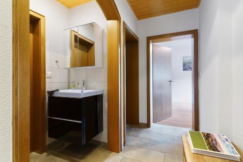 a bathroom with a sink and a mirror at Ferienwohnung am Braunberg in Oppenau