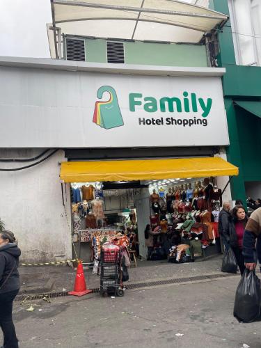 a store with a family hospital shopping sign in front of it at Hotel Family São Paulo - No Shopping FAMILY - No Brás in Sao Paulo