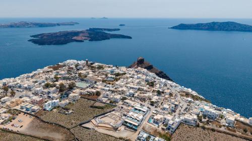 an aerial view of an island in the water at Villa Happening in Imerovigli