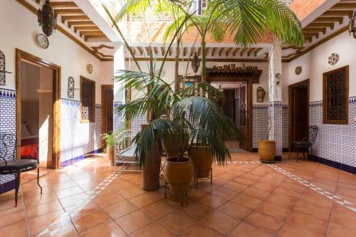 a courtyard with plants in a building at Hotel Atlas in Marrakesh