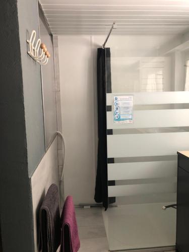 a room with a closet with a door with towels at Le pti logis in Laveyron