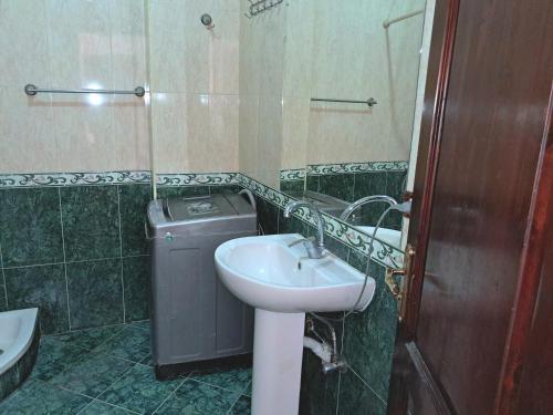 a bathroom with a sink and a trash can at Winter apartment in Luxor