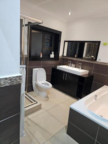 a bathroom with a toilet and a sink at WiseStar Guest House in Johannesburg