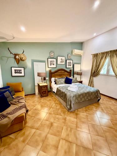 a bedroom with a bed and a couch at Masia Mimosa in Darnius