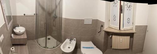 a bathroom with a shower and a toilet and a sink at Campesio 2 , Zona Clinica Piacenza in Piacenza