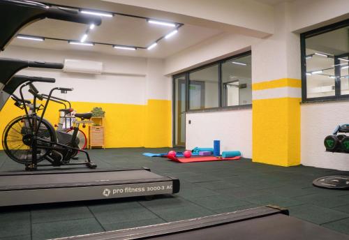 a gym with a bike and a treadmill at ivy Hotel Spa in Yalova