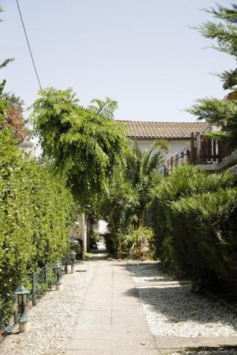 a garden path with trees and a building at Le patio d'Elio, Arcachon in Arcachon