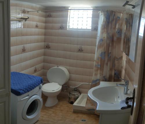 un baño con inodoro y lavabo en Alexandros Home, en Perdika