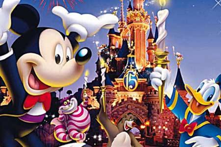 a cartoon picture of mickey mouse in front of a castle at Disneyland Paris perfect for 5 ! in Serris
