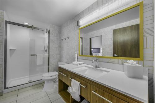 圣西蒙斯岛Home2 Suites By Hilton St. Simons Island的带水槽、马桶和镜子的浴室