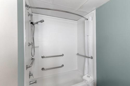a shower stall in a bathroom with a tub at Wingate by Wyndham Greensboro-Coliseum in Greensboro