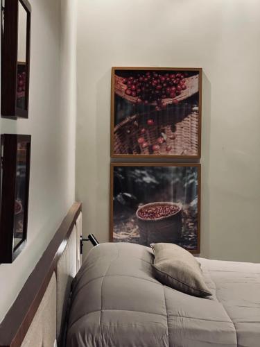 a bedroom with a bed and a painting on the wall at Café Palace Hotel in Três Pontas