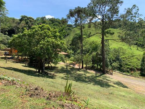 a field of grass with trees and a hill at Fazenda Rio Do Peixe SFX in São José dos Campos