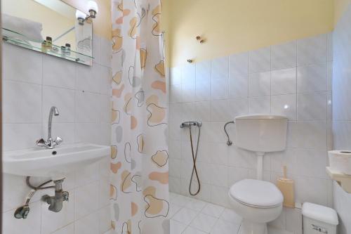 a bathroom with a toilet and a sink and a shower at O Ampelonas tou kyr Giorgou in Skopelos Town