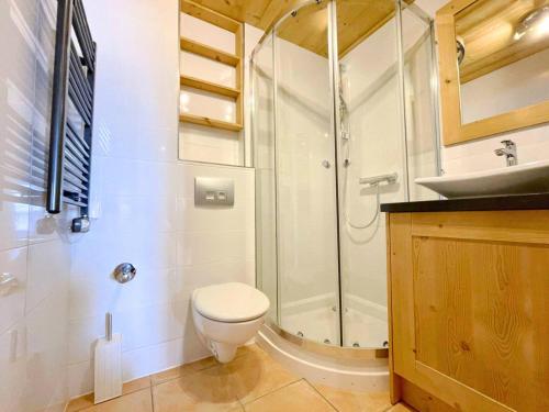 une salle de bain avec une douche, des toilettes et un lavabo dans l'établissement Chalet Adele - Appartement 4 personnes situé en bord de piste St Martin de Belleville MAE-5684, à Saint-Martin-de-Belleville