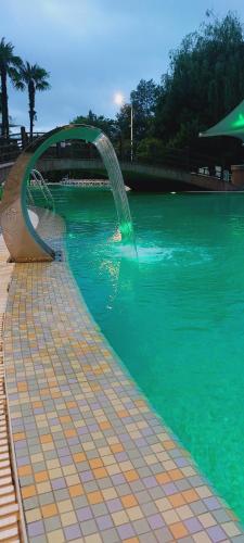a fountain in a swimming pool with green water at Dreamlend oasis chakvi Apartament in Chakvi