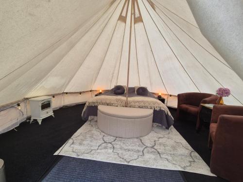 Area soggiorno di Odenlunds glamping