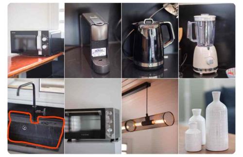 a collage of pictures of different appliances in a kitchen at jeanne & Léona in Fort-de-France