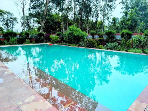 a large swimming pool with blue water at Qila Hotel in Pipalsāna