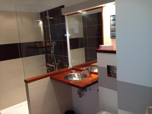 a bathroom with a sink and a shower at Duplex proche plage et centre ville in Concarneau