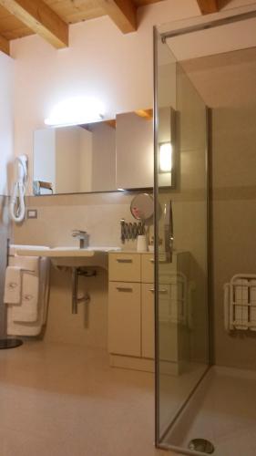 a bathroom with a sink and a glass shower at Agriturismo Casalbergo in Isola della Scala