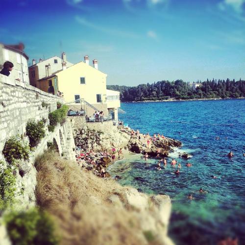 a group of people in the water at a beach at Villa Segalla in Rovinj