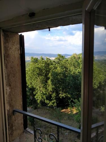 a view of a tree from a window at Casa di Augusto in Bomarzo