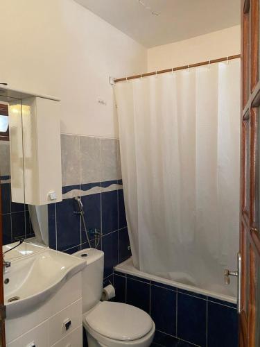 un bagno con WC, lavandino e doccia di Apartamento em Monte a Mindelo