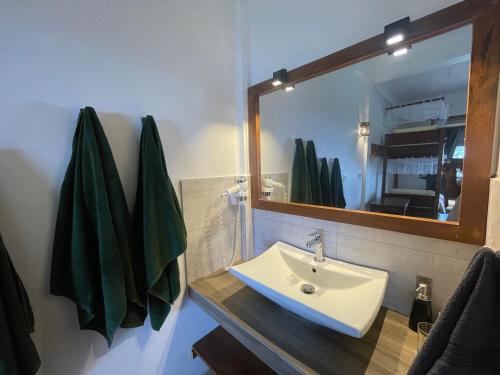 un bagno con lavandino e specchio di Zion View Ella Green Retreat a Ella