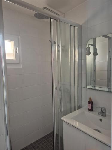 une salle de bain avec douche et lavabo dans l'établissement Le Cap'rice, au Cap d'Agde